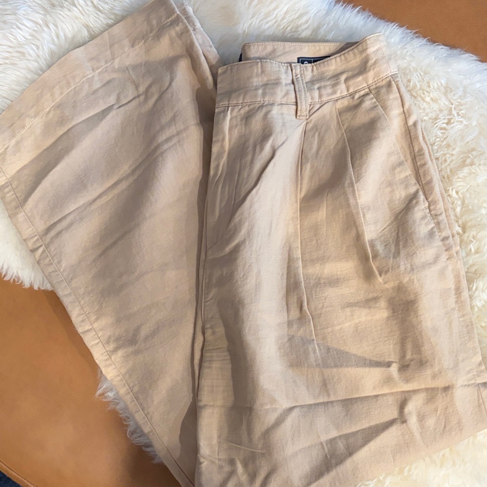 Gap Beige Wide-Leg High Rise Linen Blend Pants, Size 8